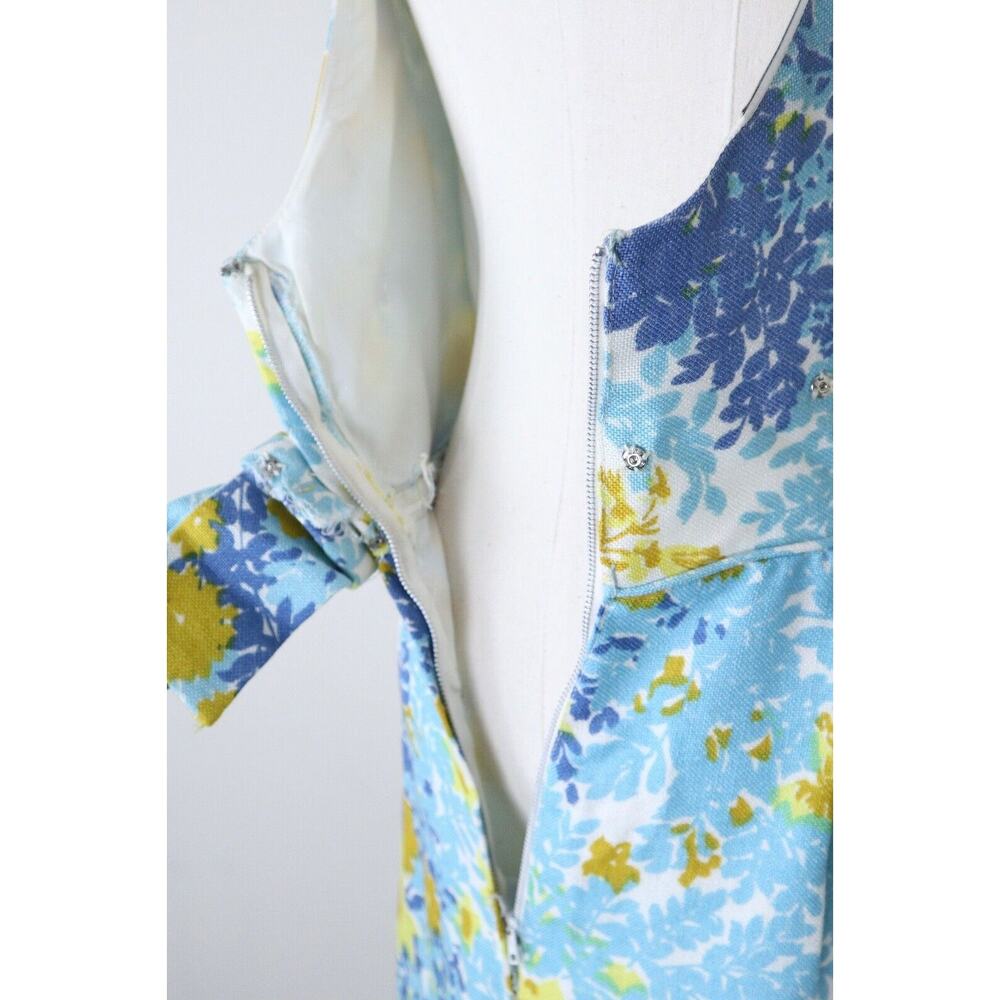 Vintage 1960s Size M Ira Curtis Low Back Maxi Cocktail Dress Sun Flower Print - Picture 10 of 10